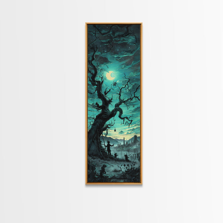The Children Of The Star Orchard, Tall Narrow Wall Art, Lovecraftian Horror Art, Framed Canvas Print, Halloween Wall Decor