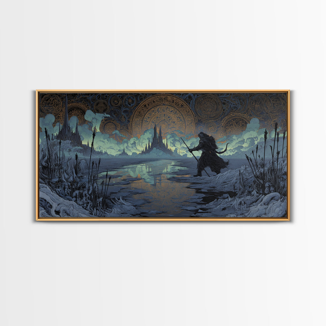 The Frost Beyond Carcosa, Wide Panoramic Art, Gothic Horror Wall Art, Framed Canvas Print, Halloween Wall Decor, Gothic Home Decor