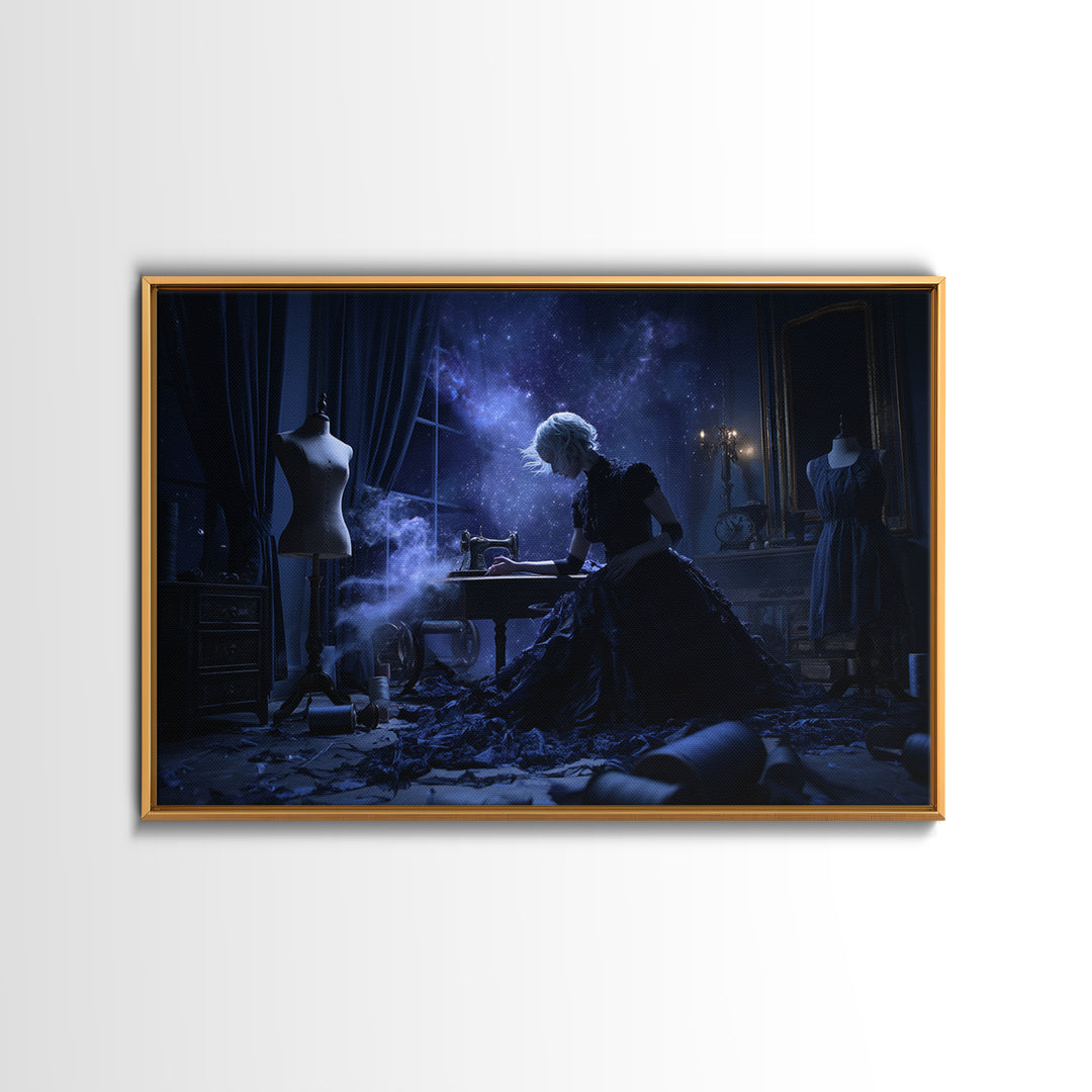 The Seamstress Of Living Nebulae, Landscape Wall Art, Dark Halloween Decor, Framed Canvas Print, Halloween Wall Decor, Gothic Home Decor