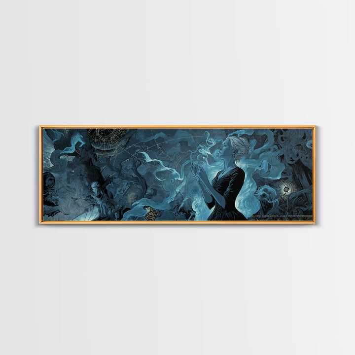 The Seamstress Of Living Nebulae, Extra Wide Wall Art, Lovecraftian Horror Art, Framed Canvas Print, Halloween Wall Decor, Gothic Home Decor