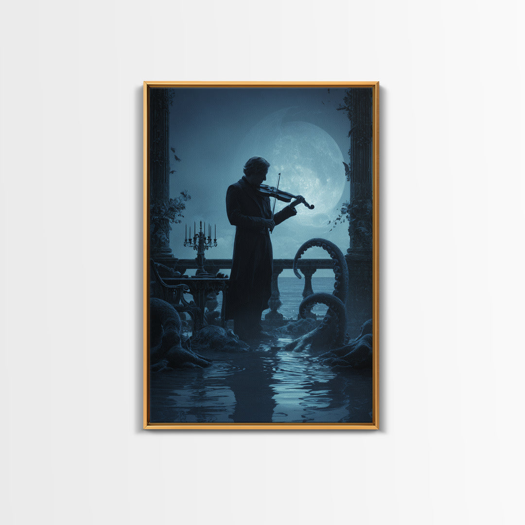 The Violinist Of The Drowned Moon, Vertical Wall Art, Macabre Wall Art, Canvas Print, Halloween Wall Decor, Gothic Home Decor