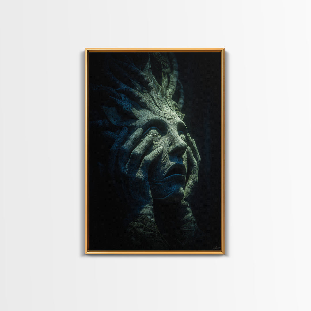 The Mask Of The Crawling God, Vertical Wall Art, Eldritch Gothic Decor, Canvas Print, Halloween Wall Decor, Gothic Home Decor