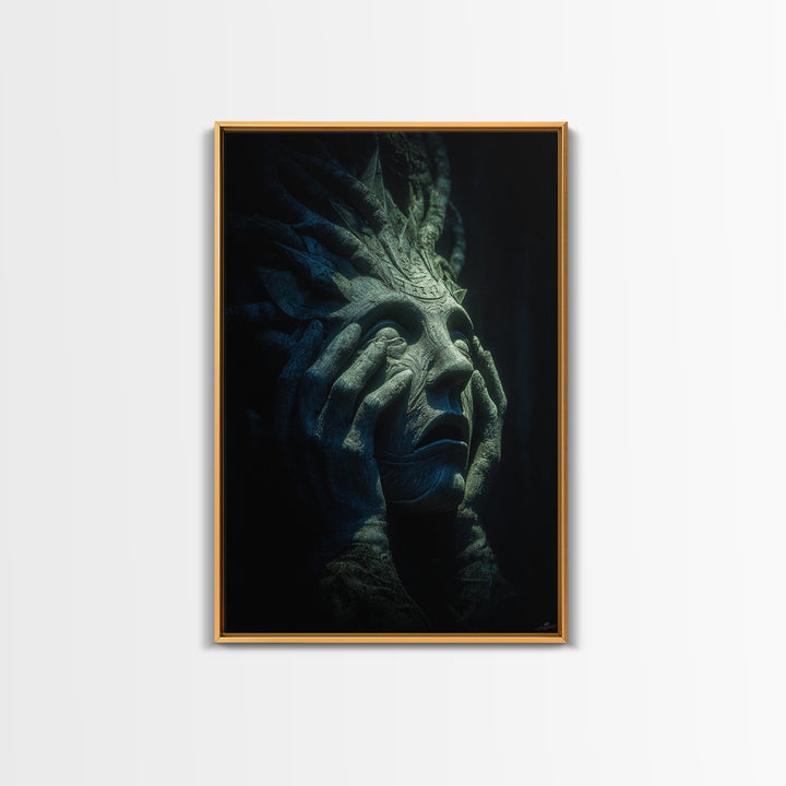 The Mask Of The Crawling God, Vertical Wall Art, Eldritch Gothic Decor, Canvas Print, Halloween Wall Decor, Gothic Home Decor