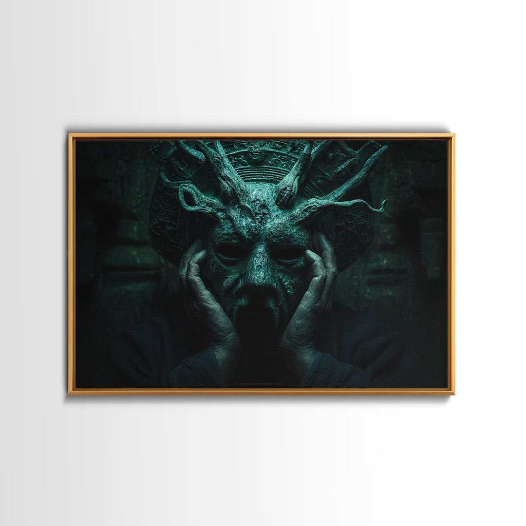 The Mask Of The Crawling God, Landscape Wall Art, Dark Fantasy Wall Art, Framed Canvas Print, Halloween Wall Decor, Gothic Home Decor