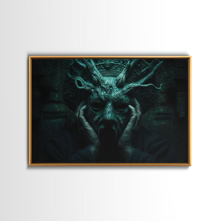 The Mask Of The Crawling God, Landscape Wall Art, Dark Fantasy Wall Art, Framed Canvas Print, Halloween Wall Decor, Gothic Home Decor