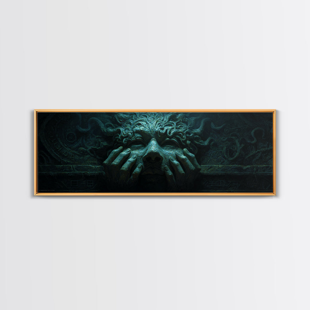 The Mask Of The Crawling God, Extra Wide Wall Art, Macabre Wall Art, Canvas Print, Halloween Wall Decor, Gothic Home Decor