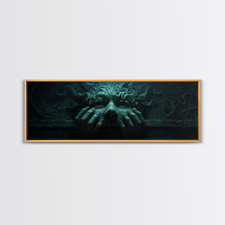 The Mask Of The Crawling God, Extra Wide Wall Art, Macabre Wall Art, Canvas Print, Halloween Wall Decor, Gothic Home Decor