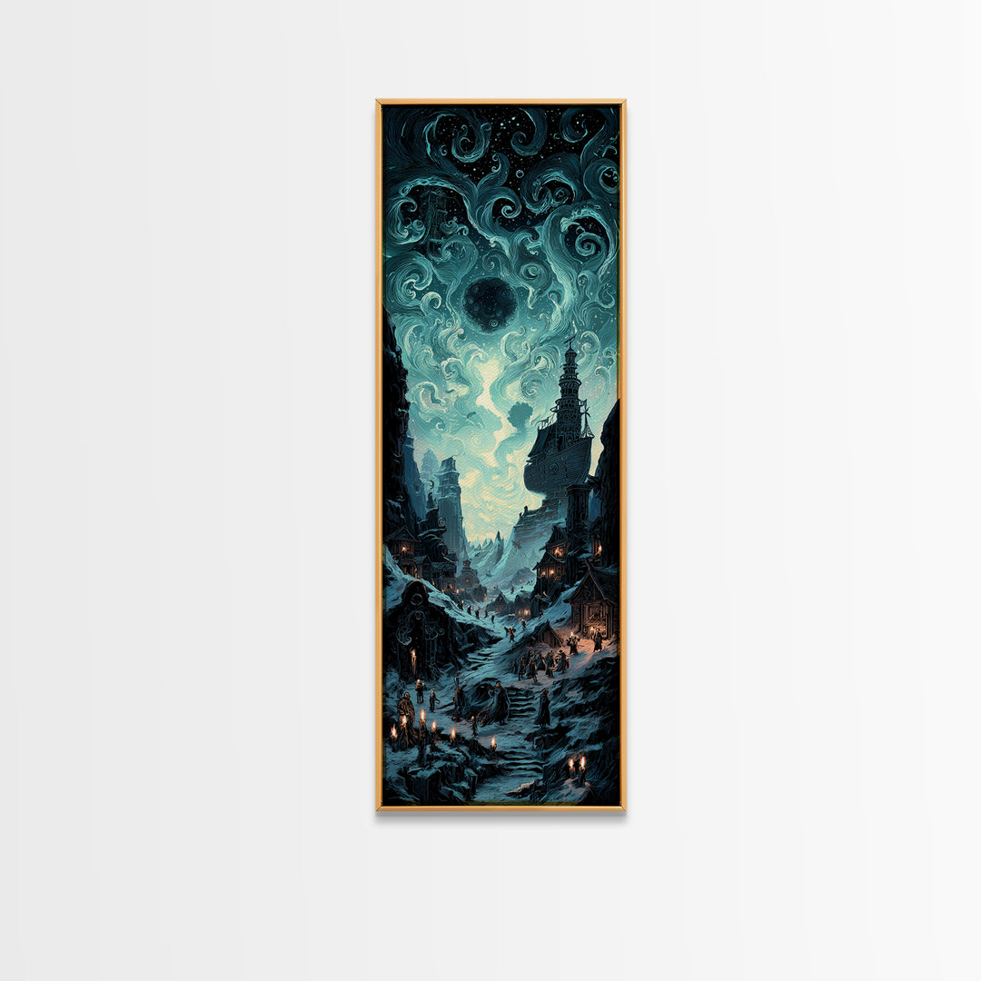 The Candelit Ark Of Forgotten Stars, Tall Narrow Wall Art, Dark Halloween Decor, Framed Canvas Print, Halloween Wall Decor