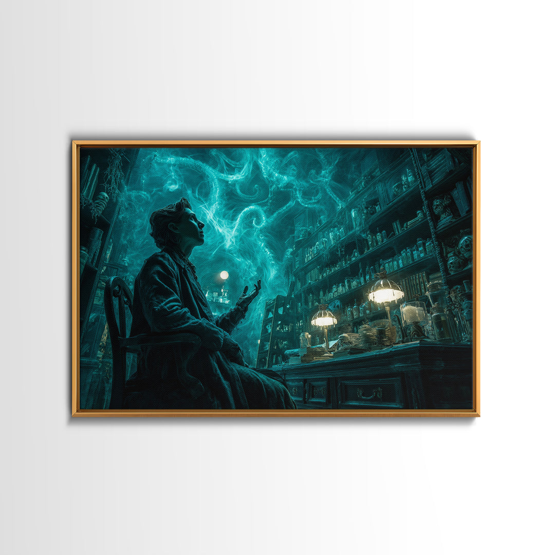 The Archivist Of Dreaming Bones, Landscape Wall Art, Spooky Home Decor, Framed Canvas Print, Halloween Wall Decor, Gothic Home Decor