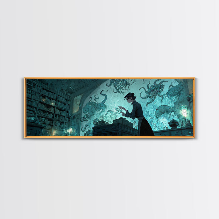 The Archivist Of Dreaming Bones, Extra Wide Wall Art, Dark Fantasy Wall Art, Canvas Print, Halloween Wall Decor, Gothic Home Decor