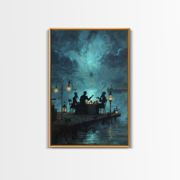 The Tea Party At Innsmouth Pier, Vertical Wall Art, Gothic Horror Wall Art, Canvas Print, Halloween Wall Decor, Gothic Home Decor