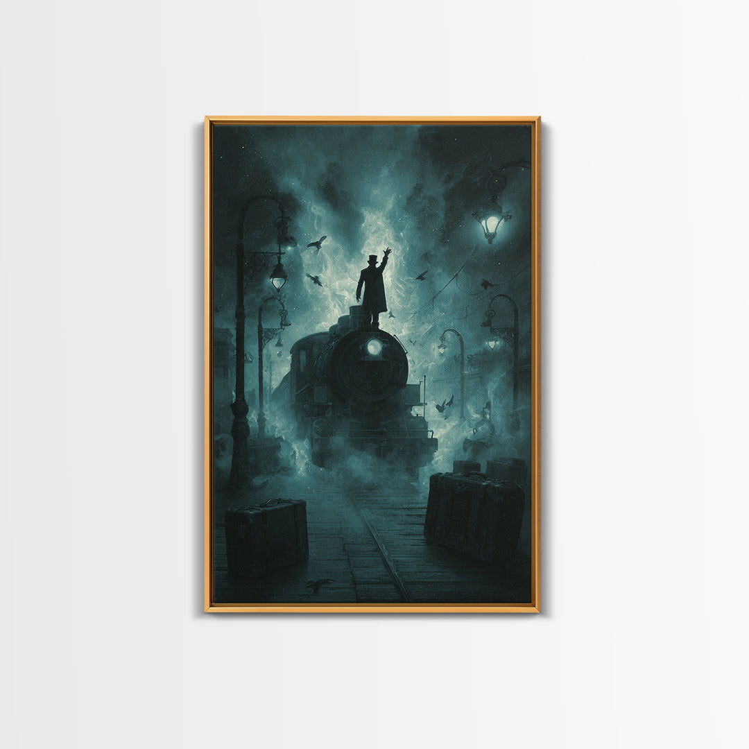 The Phantom Train To Kadath, Vertical Wall Art, Eldritch Gothic Decor, Framed Canvas Print, Halloween Wall Decor, Gothic Home Decor