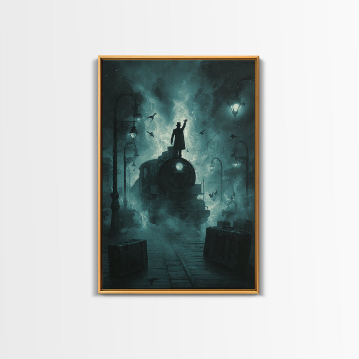 The Phantom Train To Kadath, Vertical Wall Art, Eldritch Gothic Decor, Framed Canvas Print, Halloween Wall Decor, Gothic Home Decor
