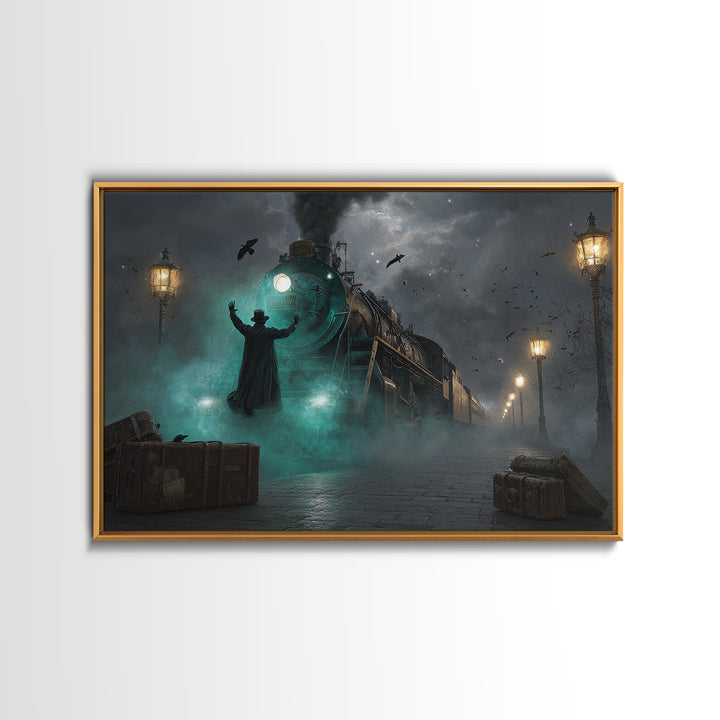 The Phantom Train To Kadath, Landscape Wall Art, Dark Fantasy Wall Art, Framed Canvas Print, Halloween Wall Decor, Gothic Home Decor