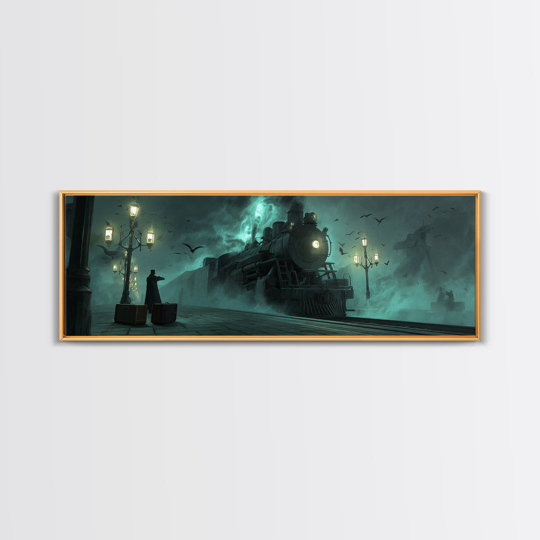 The Phantom Train To Kadath, Extra Wide Wall Art, Eldritch Gothic Decor, Canvas Print, Halloween Wall Decor, Gothic Home Decor