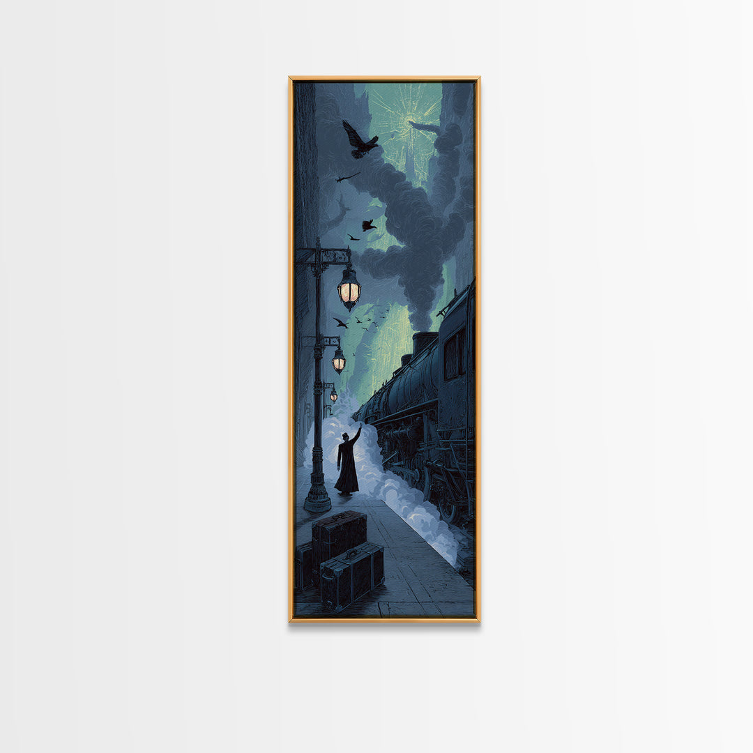 The Phantom Train To Kadath, Tall Narrow Wall Art, Haunted Gothic Art, Framed Canvas Print, Halloween Wall Decor, Gothic Home Decor