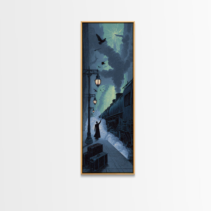 The Phantom Train To Kadath, Tall Narrow Wall Art, Haunted Gothic Art, Framed Canvas Print, Halloween Wall Decor, Gothic Home Decor