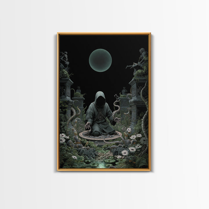 The Garden Of The Eyeless Moon, Vertical Wall Art, Dark Halloween Decor, Framed Canvas Print, Halloween Wall Decor, Gothic Home Decor