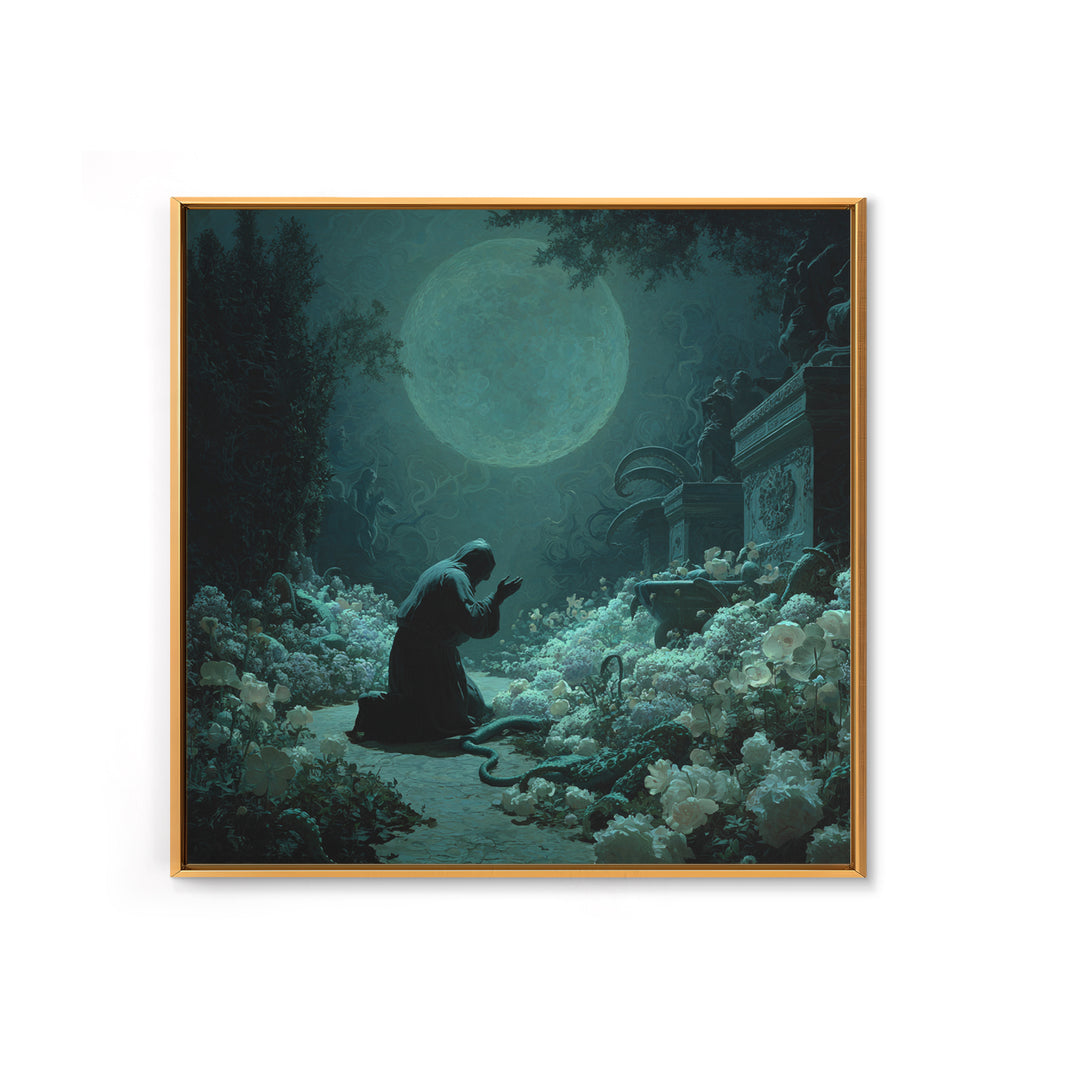 The Garden Of The Eyeless Moon, Square Wall Art, Gothic Horror Wall Art, Framed Canvas Print, Halloween Wall Decor, Gothic Home Decor