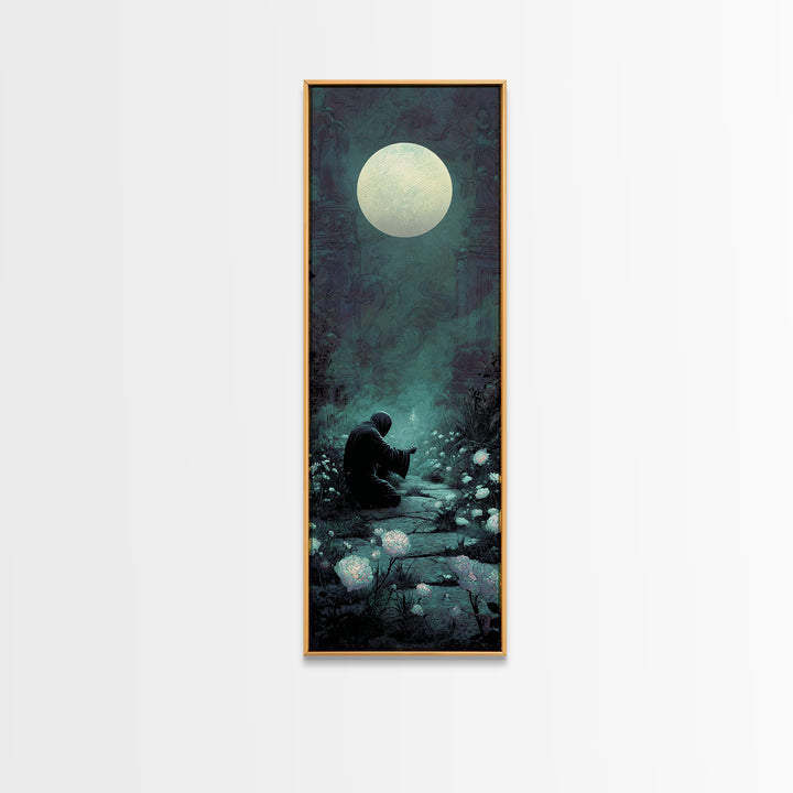 The Garden Of The Eyeless Moon, Tall Narrow Wall Art, Dark Halloween Decor, Framed Canvas Print, Halloween Wall Decor, Gothic Home Decor
