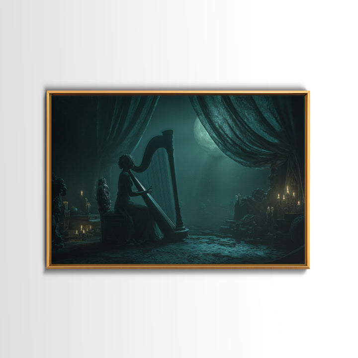 The Harpist Of Abyssal Sleep, Landscape Wall Art, Gothic Horror Wall Art, Canvas Print, Halloween Wall Decor, Gothic Home Decor