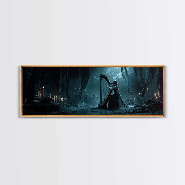 The Harpist Of Abyssal Sleep, Extra Wide Wall Art, Dark Fantasy Wall Art, Canvas Print, Halloween Wall Decor, Gothic Home Decor