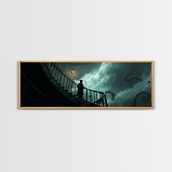 The Last Lighthouse Of Y’Ha-Nthlei, Extra Wide Wall Art, Lovecraftian Horror Art, Canvas Print, Halloween Wall Decor, Gothic Home Decor