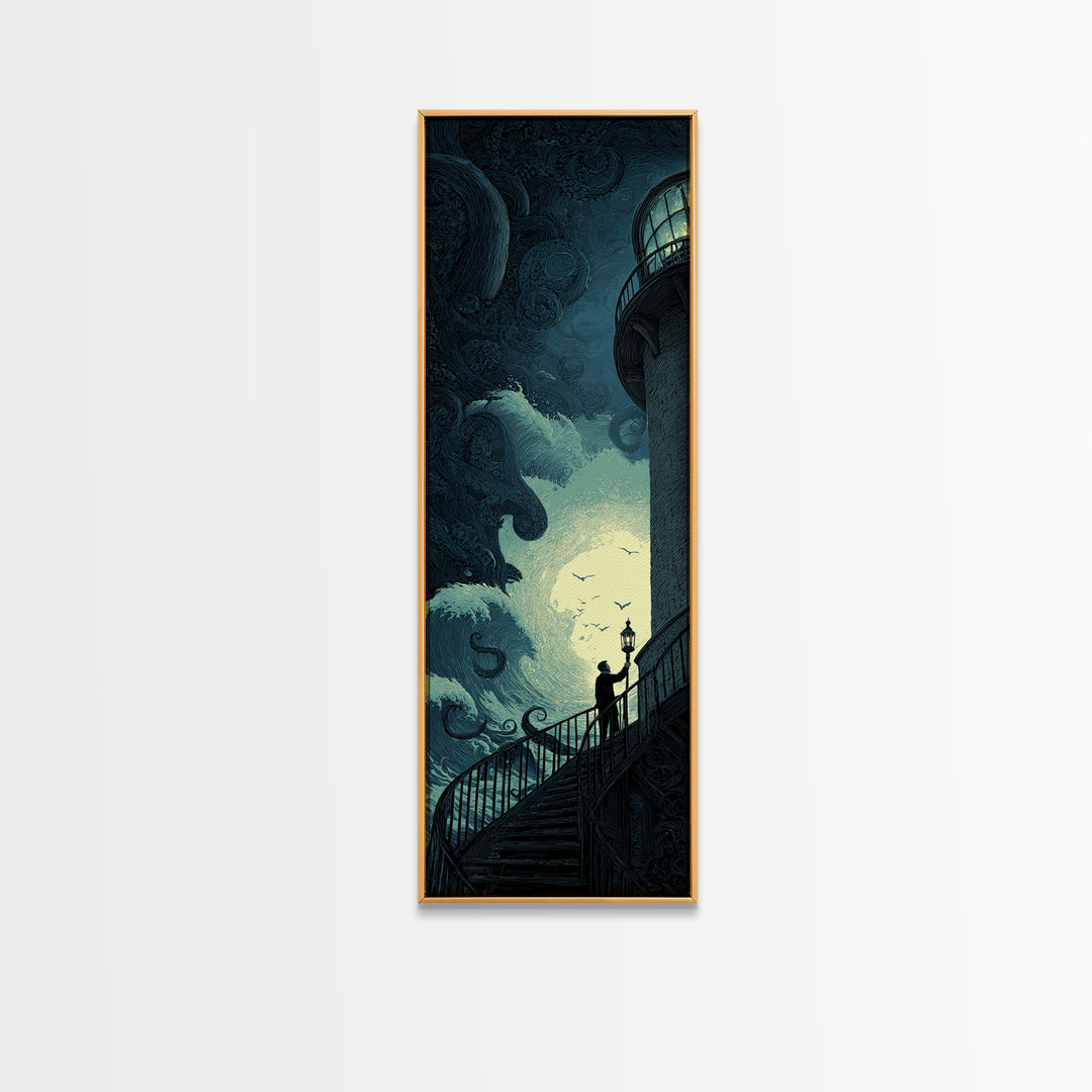 The Last Lighthouse Of Y’Ha-Nthlei, Tall Narrow Wall Art, Dark Fantasy Wall Art, Canvas Print, Halloween Wall Decor, Gothic Home Decor