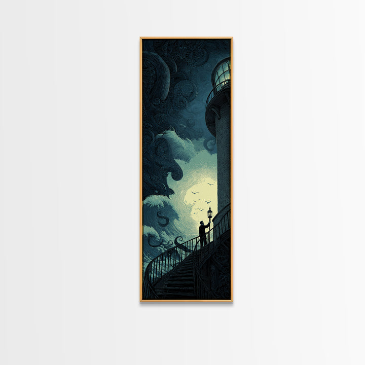 The Last Lighthouse Of Y’Ha-Nthlei, Tall Narrow Wall Art, Dark Fantasy Wall Art, Canvas Print, Halloween Wall Decor, Gothic Home Decor