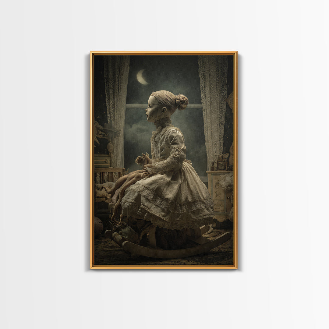 The Doll From Beyond The Void, Vertical Wall Art, Gothic Horror Wall Art, Framed Canvas Print, Halloween Wall Decor, Gothic Home Decor