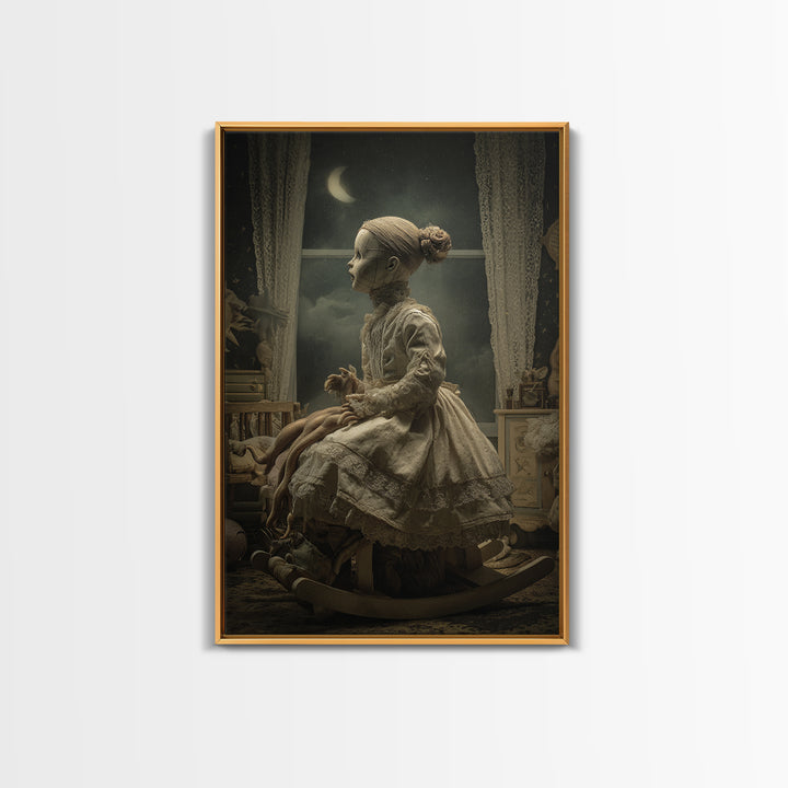 The Doll From Beyond The Void, Vertical Wall Art, Gothic Horror Wall Art, Framed Canvas Print, Halloween Wall Decor, Gothic Home Decor