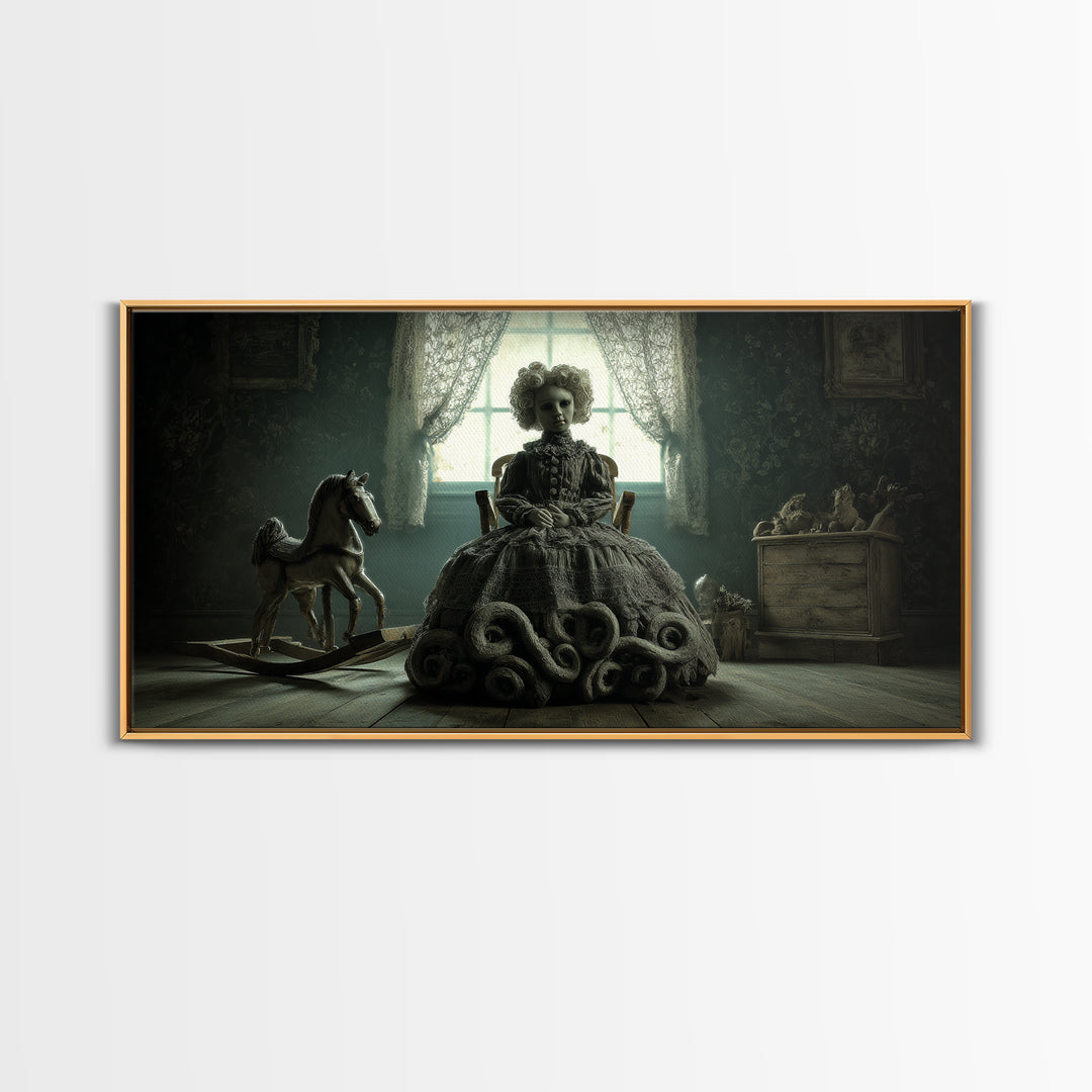 The Doll From Beyond The Void, Wide Panoramic Art, Dark Fantasy Wall Art, Canvas Print, Halloween Wall Decor, Gothic Home Decor