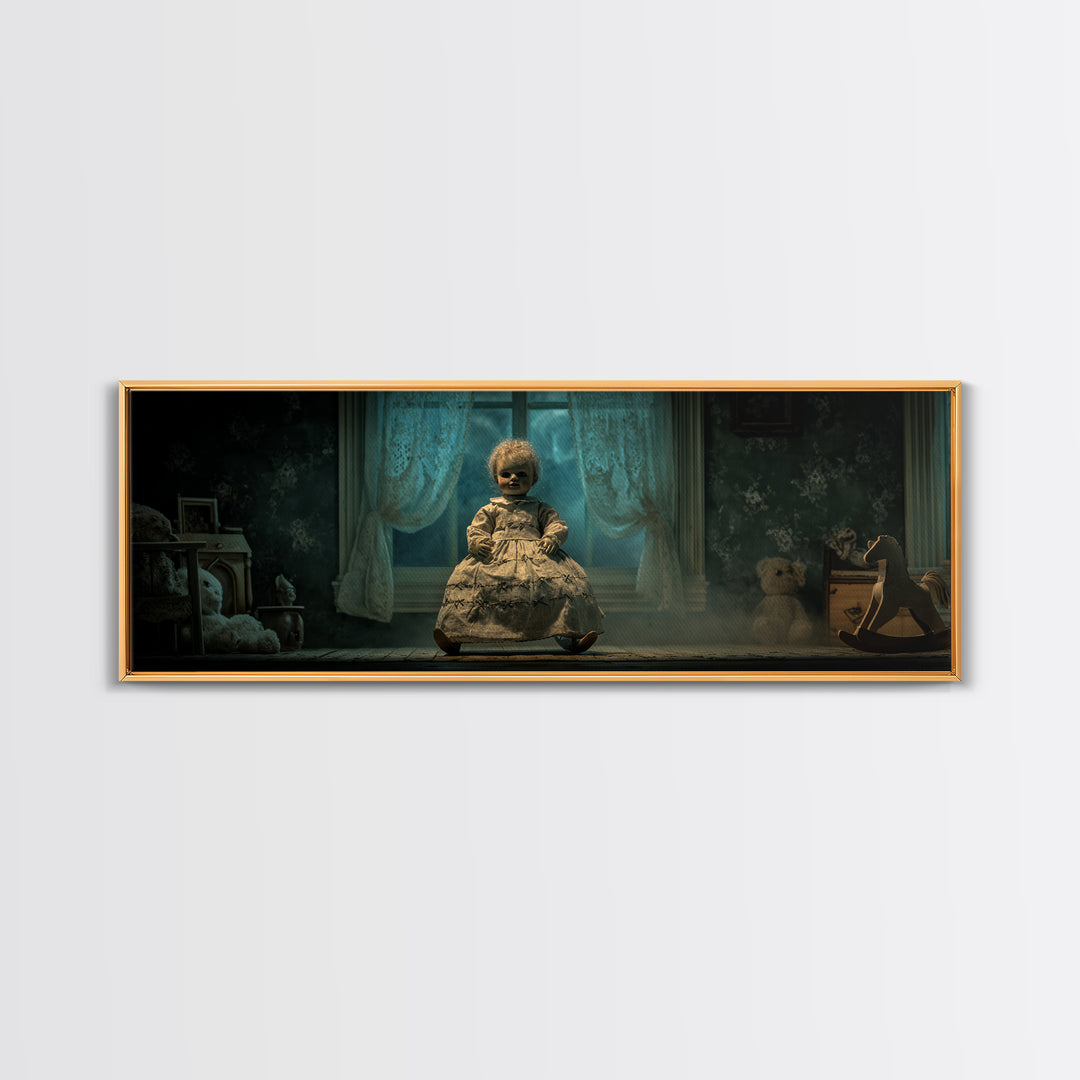 The Doll From Beyond The Void, Extra Wide Wall Art, Spooky Home Decor, Framed Canvas Print, Halloween Wall Decor, Gothic Home Decor