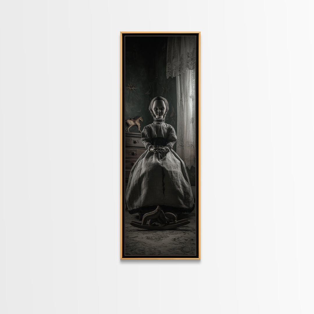 The Doll From Beyond The Void, Tall Narrow Wall Art, Lovecraftian Horror Art, Framed Canvas Print, Halloween Wall Decor, Gothic Home Decor