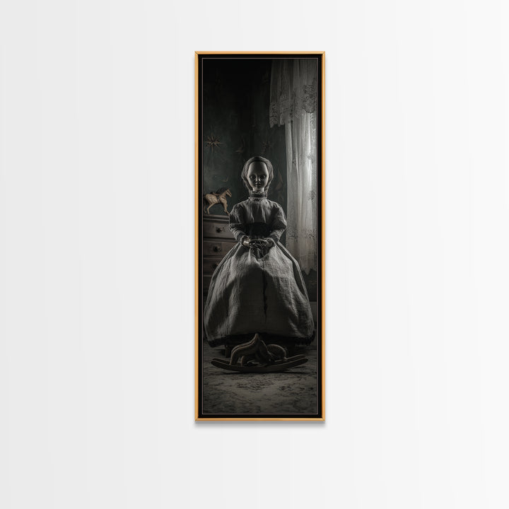 The Doll From Beyond The Void, Tall Narrow Wall Art, Lovecraftian Horror Art, Framed Canvas Print, Halloween Wall Decor, Gothic Home Decor