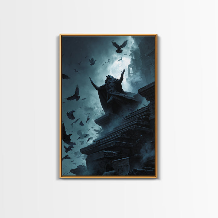 The Raven Sermon Of Leng, Vertical Wall Art, Eldritch Gothic Decor, Canvas Print, Halloween Wall Decor, Gothic Home Decor, Spooky Wall Decor