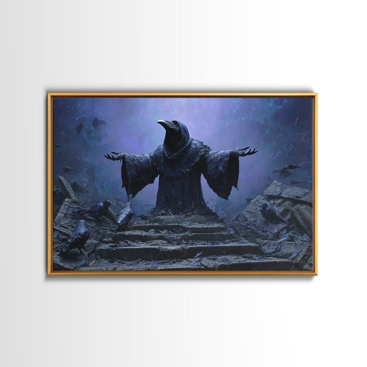 The Raven Sermon Of Leng, Landscape Wall Art, Spooky Home Decor, Framed Canvas Print, Halloween Wall Decor, Gothic Home Decor