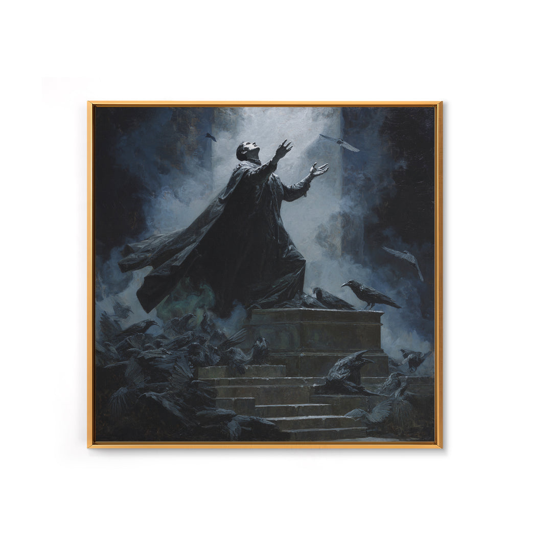 The Raven Sermon Of Leng, Square Wall Art, Dark Fantasy Wall Art, Framed Canvas Print, Halloween Wall Decor, Gothic Home Decor