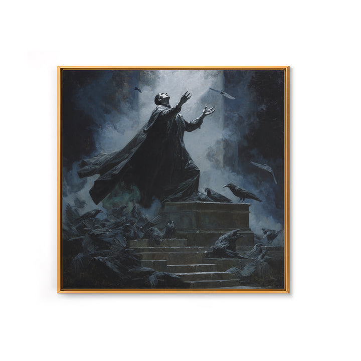 The Raven Sermon Of Leng, Square Wall Art, Dark Fantasy Wall Art, Framed Canvas Print, Halloween Wall Decor, Gothic Home Decor
