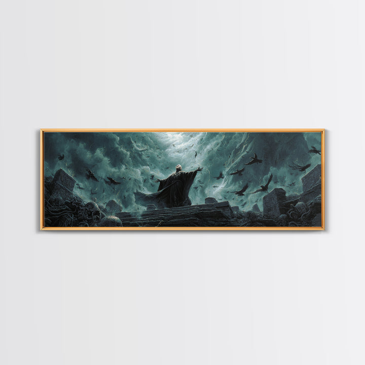 The Raven Sermon Of Leng, Extra Wide Wall Art, Cosmic Horror Wall Art, Framed Canvas Print, Halloween Wall Decor, Gothic Home Decor