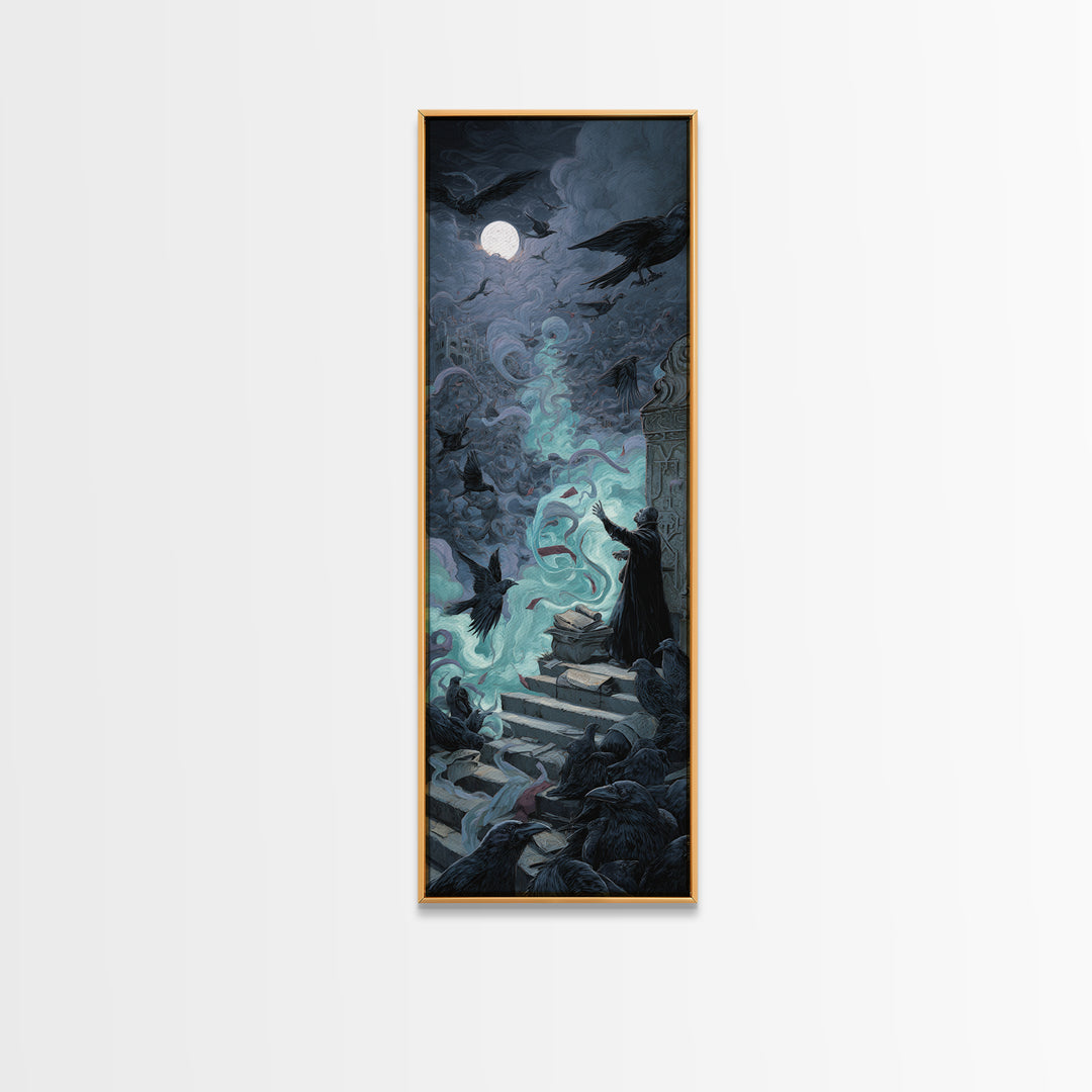 The Raven Sermon Of Leng, Tall Narrow Wall Art, Gothic Horror Wall Art, Canvas Print, Halloween Wall Decor, Gothic Home Decor