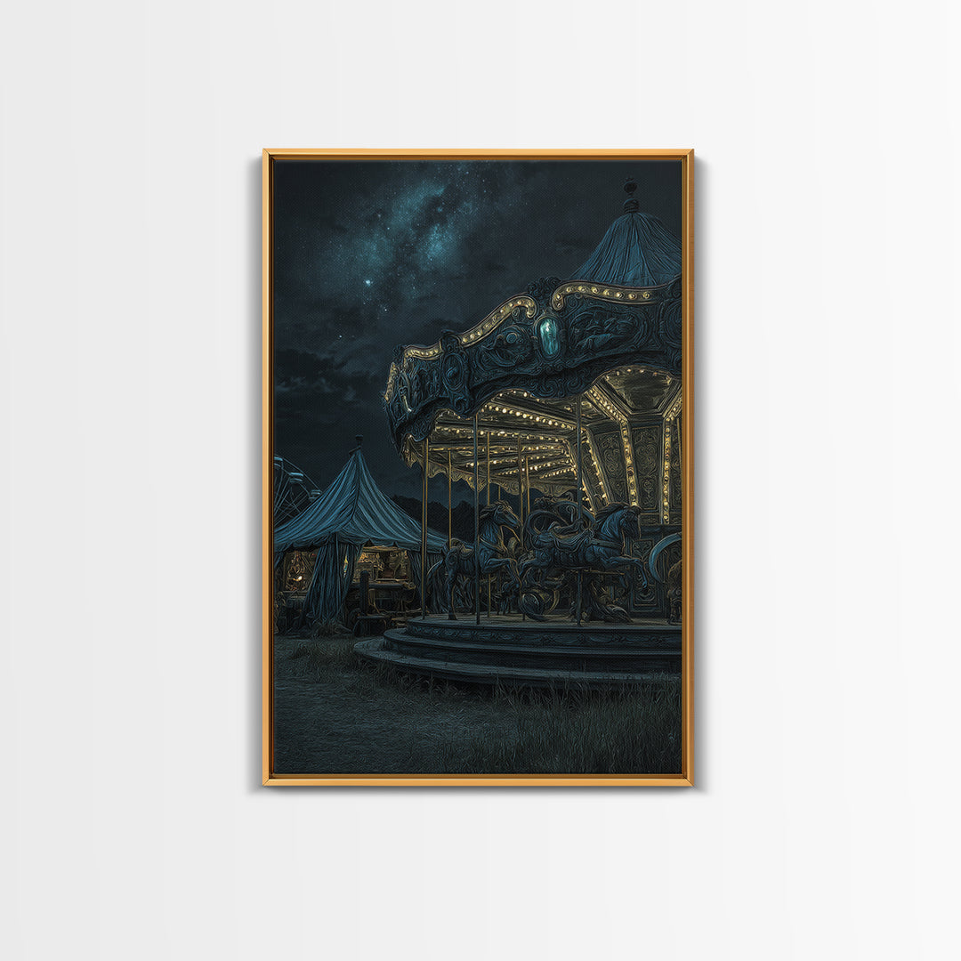 The Carousel Of Sleeping Planets, Vertical Wall Art, Dark Fantasy Wall Art, Framed Canvas Print, Halloween Wall Decor, Gothic Home Decor