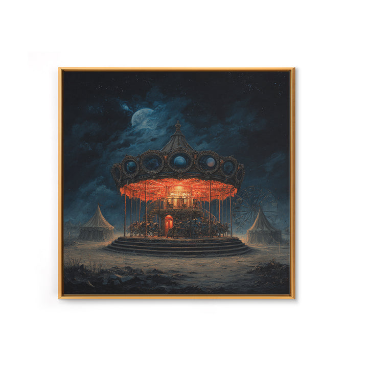 The Carousel Of Sleeping Planets, Square Wall Art, Haunted Gothic Art, Framed Canvas Print, Halloween Wall Decor, Gothic Home Decor