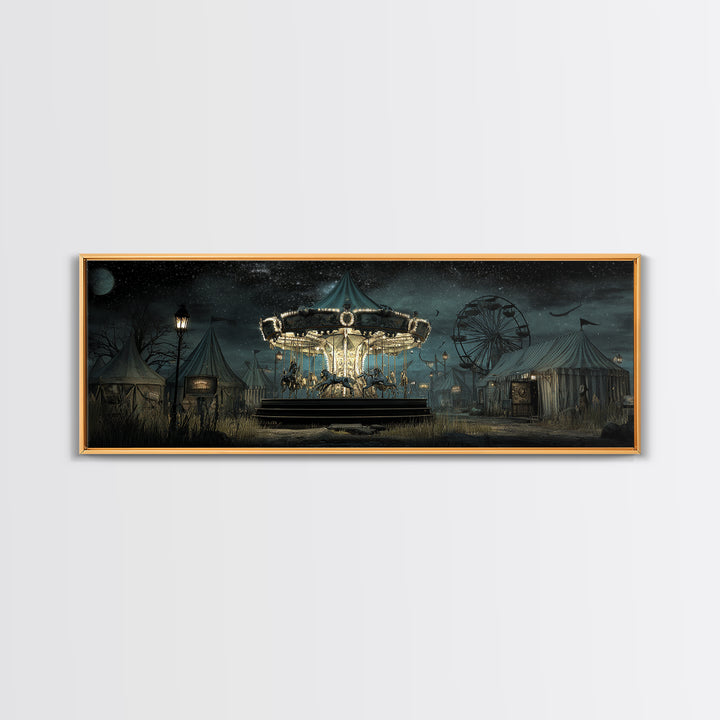 The Carousel Of Sleeping Planets, Extra Wide Wall Art, Haunted Gothic Art, Canvas Print, Halloween Wall Decor, Gothic Home Decor