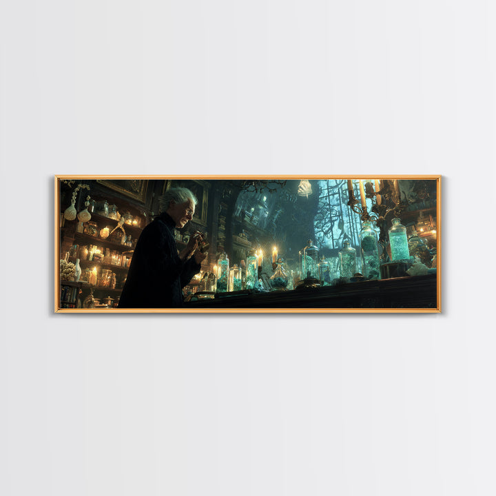 The Apothecary Of Black Seashell Dreams, Extra Wide Wall Art, Haunted Gothic Art, Framed Canvas Print, Halloween Wall Decor