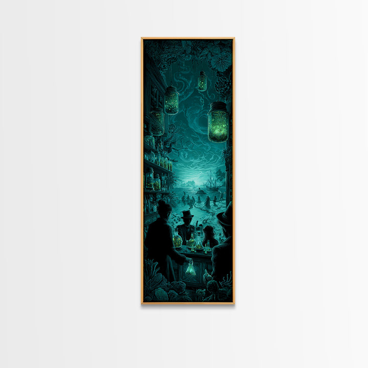 The Apothecary Of Black Seashell Dreams, Tall Narrow Wall Art, Cosmic Horror Wall Art, Canvas Print, Halloween Wall Decor, Gothic Home Decor