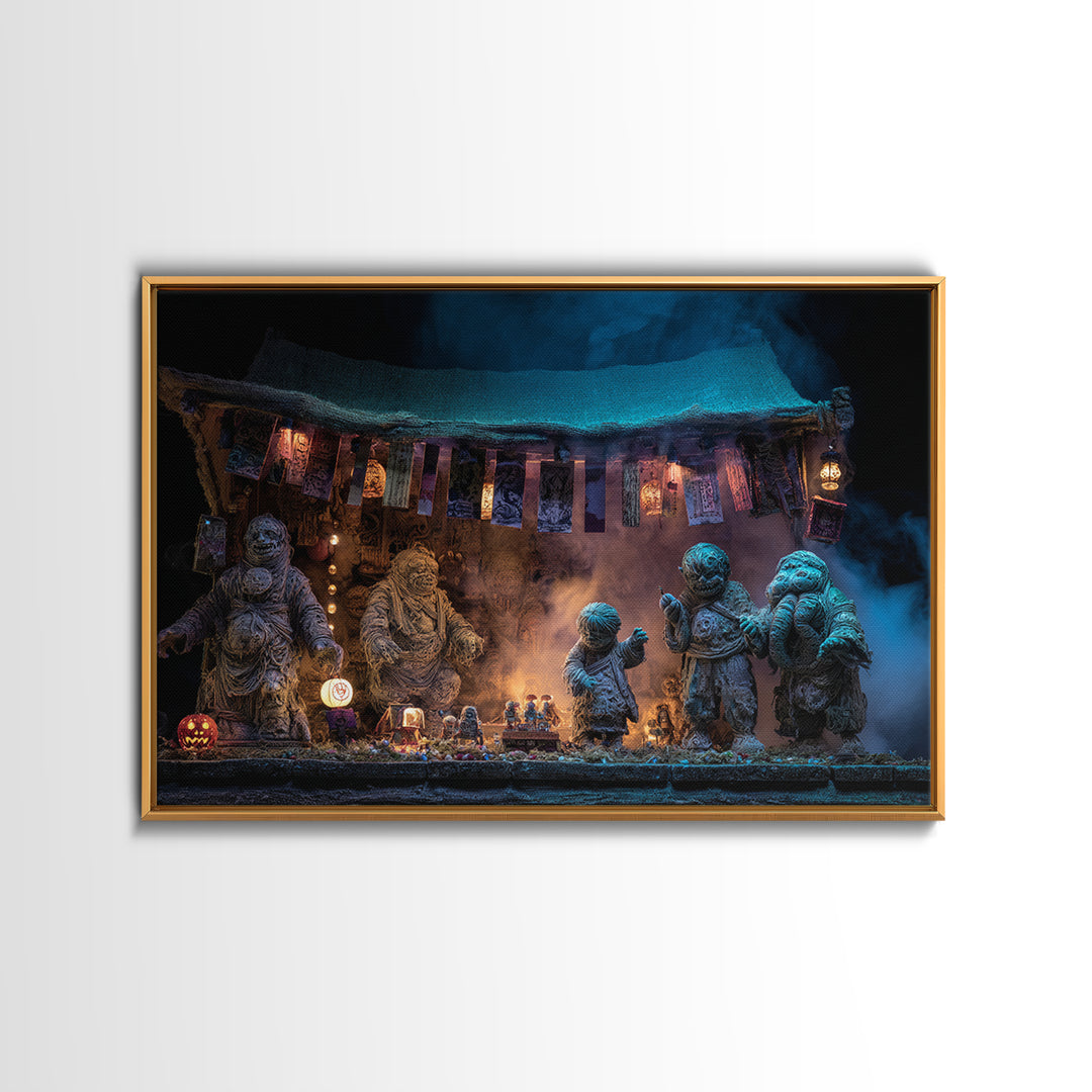 The Festival Of The Little Old Ones, Landscape Wall Art, Haunted Gothic Art, Framed Canvas Print, Halloween Wall Decor, Gothic Home Decor
