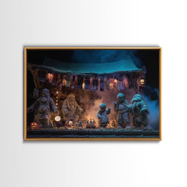 The Festival Of The Little Old Ones, Landscape Wall Art, Haunted Gothic Art, Framed Canvas Print, Halloween Wall Decor, Gothic Home Decor