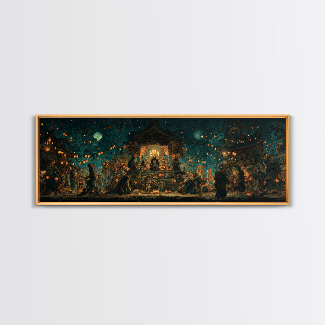The Festival Of The Little Old Ones, Extra Wide Wall Art, Macabre Wall Art, Framed Canvas Print, Halloween Wall Decor, Gothic Home Decor