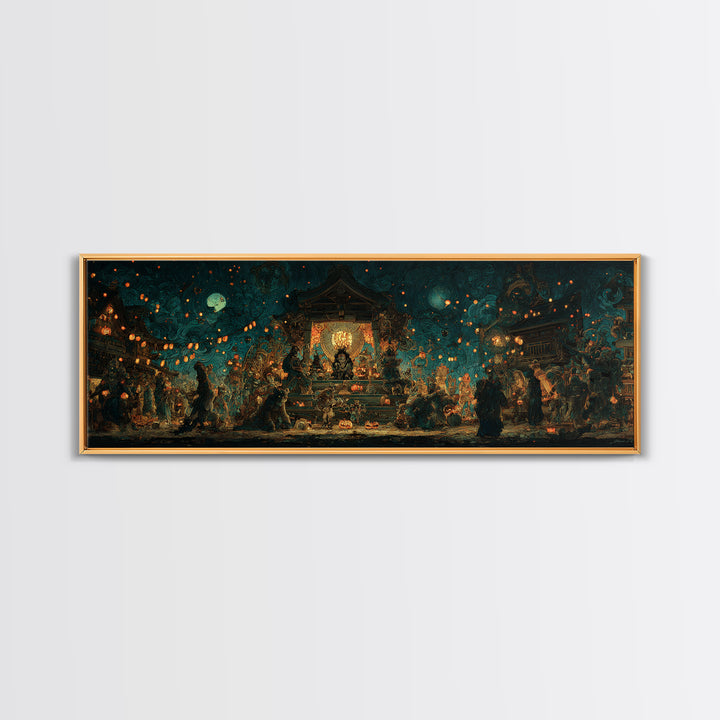 The Festival Of The Little Old Ones, Extra Wide Wall Art, Macabre Wall Art, Framed Canvas Print, Halloween Wall Decor, Gothic Home Decor